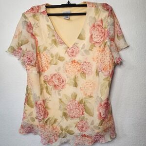 K&Company yellow floral blouse & skirt set church wedding guest‎ size 24W Plus